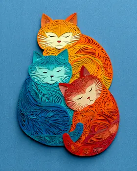 Three Fat Cats - Cut Paper Art Print - 8"x10" Artwork for 11"x14" Frame