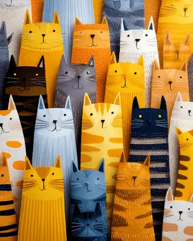 Cat Crowd - Cut Paper Art Print - 8"x10" Artwork for 11"x14" Frame