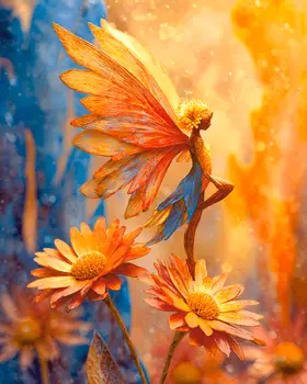Gold Daisy Fairy - Fairies Art Print - 8"x10" Artwork