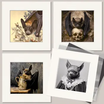 Nouveau Peach Bat Dark Academia Art Print - 8"x10" Artwork for 11"x14" Frame
