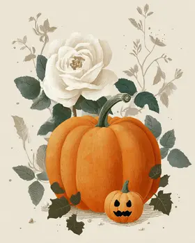 Pumpkin and Rose Halloween Art Print - 8"x10" Artwork for 11"x14" Frame