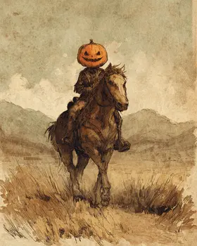 Pumpkinghead Rider II Halloween Art Print - 8"x10" Artwork for 11"x14" Frame