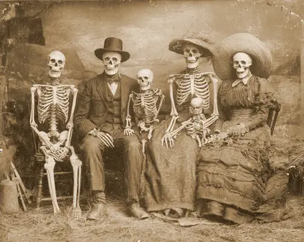 Old Skeleton Family Halloween Art Print - 8"x10" Artwork for 11"x14" Frame