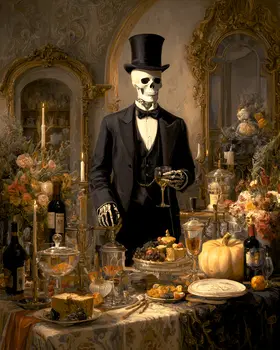 Skeleton Butler Dark Academia Art Print - 8"x10" Artwork for 11"x14" Frame