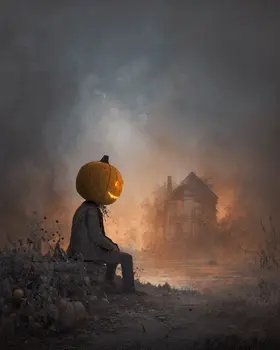 Sad Lonely Pumpkinhead Dark Academia Art Print - 8"x10" Artwork for 11"x14" Frame