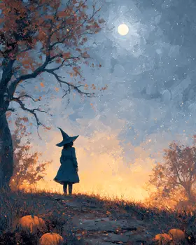 Young Witch Silhouette Dark Academia Art Print - 8"x10" Artwork for 11"x14" Frame