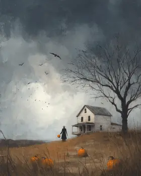 Heading Home from Trick or Treating Dark Academia Art Print - 8"x10" Artwork for 11"x14" Frame