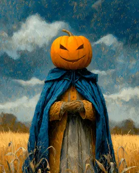 Evil Coniving Pumpkinhead Dark Academia Art Print - 8"x10" Artwork for 11"x14" Frame