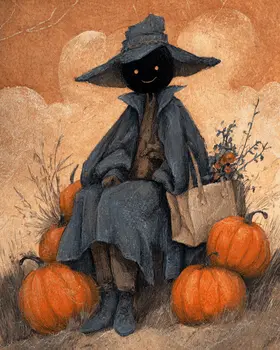 Dark Scary Pumpkinhead Dark Academia Art Print - 8"x10" Artwork for 11"x14" Frame