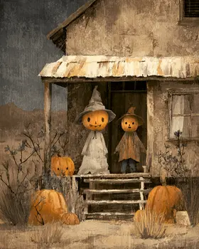 Pumpkinhead Country Couple Dark Academia Art Print - 8"x10" Artwork for 11"x14" Frame