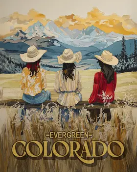 Evergreen Cowgirls on a Fence Colorado Art Print - 8"x10" Artwork for 11"x14" Frame