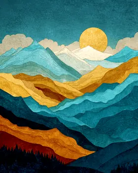 Stylized Mountains Nature Art Print - 8"x10" Artwork for 11"x14" Frame