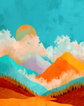 Bright Mountain Morning Nature Art Print - 8"x10" Artwork for 11"x14" Frame