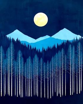 Midnight Mountains Nature Art Print - 8"x10" Artwork for 11"x14" Frame