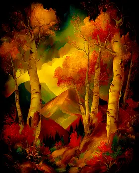 Antique Style Mountain Aspens Nature Art Print - 8"x10" Artwork for 11"x14" Frame