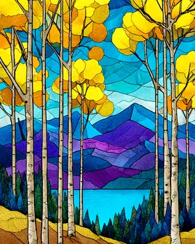 Stylized Mountain Aspens Nature Art Print - 8"x10" Artwork for 11"x14" Frame
