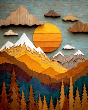 Wood Relief Style Mountains Nature Art Print - 8"x10" Artwork for 11"x14" Frame