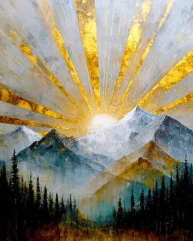 Gold Mountains Sunrise Nature Art Print - 8"x10" Artwork for 11"x14" Frame