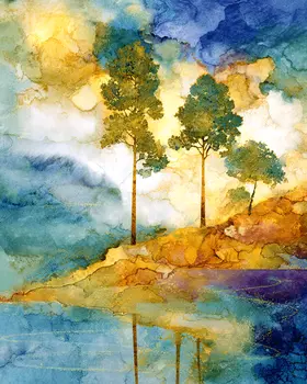 Watercolor Mountain Trees Nature Art Print - 8"x10" Artwork for 11"x14" Frame