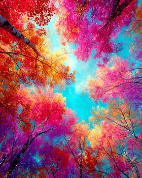 Colorful Leaves Mountains Nature Art Print - 8"x10" Artwork for 11"x14" Frame