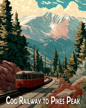 Cog Railway of Pikes Peak  Art Colorado Art Print - 8"x10" Artwork for 11"x14" Frame
