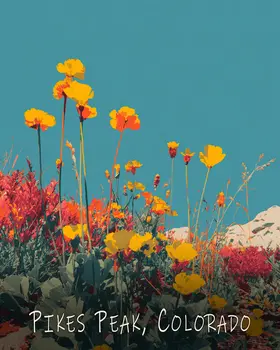 Minimalist Pikes Peak Wildflowers Colorado Art Print - 8"x10" Artwork for 11"x14" Frame