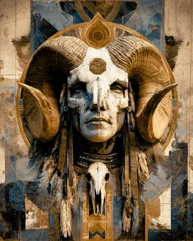 Bighorn Shaman American Southwest Art - 8"x10" Artwork for 11"x14" Frame