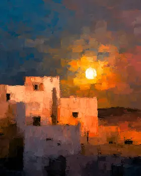 Sunrise Over Cerillos Adobe Home American Southwest Art - 8"x10" Artwork for 11"x14" Frame
