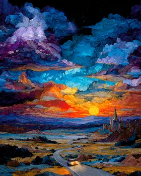 Desert Drive American Southwest Art - 8"x10" Artwork for 11"x14" Frame