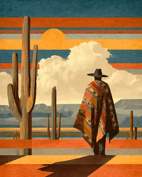 Gaucho en Caminata Por el Desierto American Southwest Art - 8"x10" Artwork for 11"x14" Frame