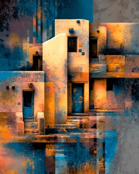 Abstract Adobe American Southwest Art - 8"x10" Artwork for 11"x14" Frame