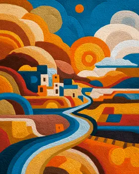 Yarn Style Desert Home Abstract American Southwest Art - 8"x10" Artwork for 11"x14" Frame