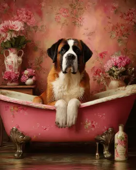 Moose with Pink Everywhere - Saint Bernard Bathroom Art Print - 8"x10" Artwork for 11"x14" Frame