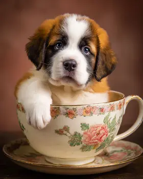 Cute St. Bernard - Pup in a Cup Art Print - 8"x10" Artwork for 11"x14" Frame