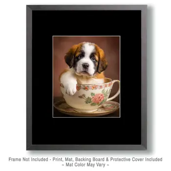 Cute St. Bernard - Pup in a Cup Art Print - 8"x10" Artwork for 11"x14" Frame