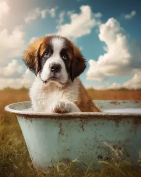 Scout Gets a Bath - Saint Bernard Bathroom Art Print - 8"x10" Artwork for 11"x14" Frame