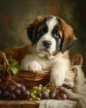 Bernie Puppy Still-Life - Saint Bernard Art Print - 8"x10" Artwork for 11"x14" Frame