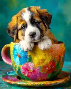 Saint Bernard Puppy - Pup in a Cup Art Print - 8"x10" Artwork for 11"x14" Frame