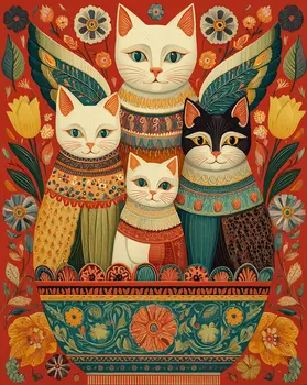 Angel Cats in Decorative Tub Art Print - 8"x10" Artwork for 11"x14" Frame