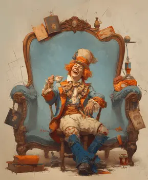 Mad Hatter on Blue Chair art print - 8"x10" Artwork for 11"x14" Frame