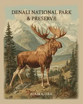 Vintage Moose Denali Alaska Name Drop Art Print - 8"x10" Artwork for 11"x14" Frame