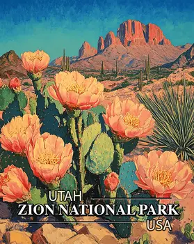 Zion Cactus Flowers Name Drop Art Print - 8"x10" Artwork for 11"x14" Frame