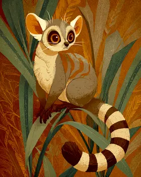 Stylized Ringtail Wildlife Art Print - 8"x10" Artwork for 11"x14" Frame