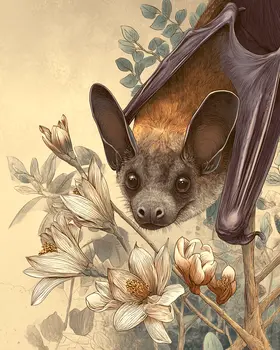 Naturalist Style Curious Bat - Dark Academia Art Print - 8"x10" Artwork for 11"x14" Frame