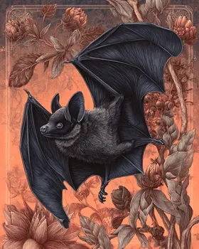 Nouveau Peach Bat Dark Academia Art Print - 8"x10" Artwork for 11"x14" Frame