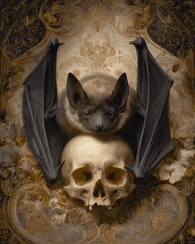 Nouveau Bat on Skull Dark Academia Art Print - 8"x10" Artwork for 11"x14" Frame