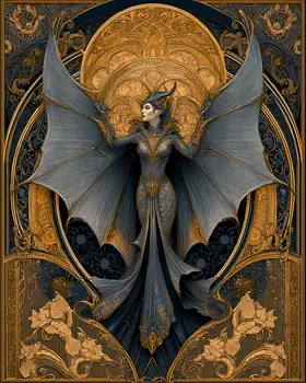 Nouveau Bat Queen Dark Academia Art Print - 8"x10" Artwork for 11"x14" Frame
