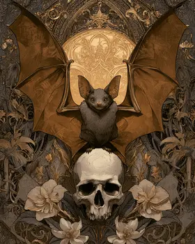Nouveau Bat & Skull Dark Academia Art Print - 8"x10" Artwork for 11"x14" Frame