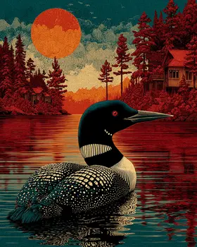 Red Evening Loon Wildlife Art Print - 8"x10" Artwork for 11"x14" Frame