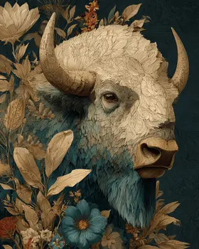 Stylized White Buffalo Wildlife Art Print - 8"x10" Artwork for 11"x14" Frame